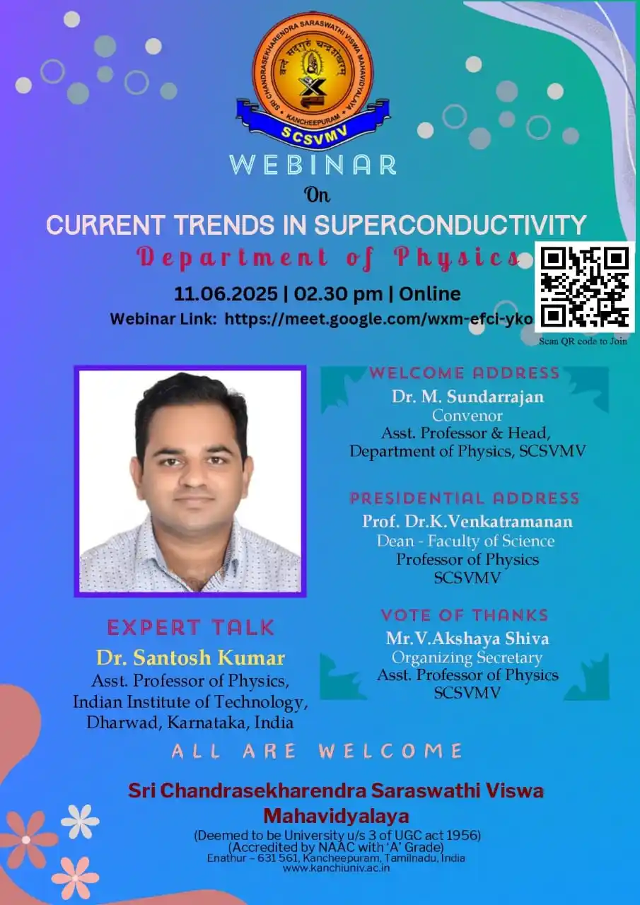 Image from SCSVMV: Webinar on "Current Trends in Superconductivity" by Dr. Santosh Kumar,...