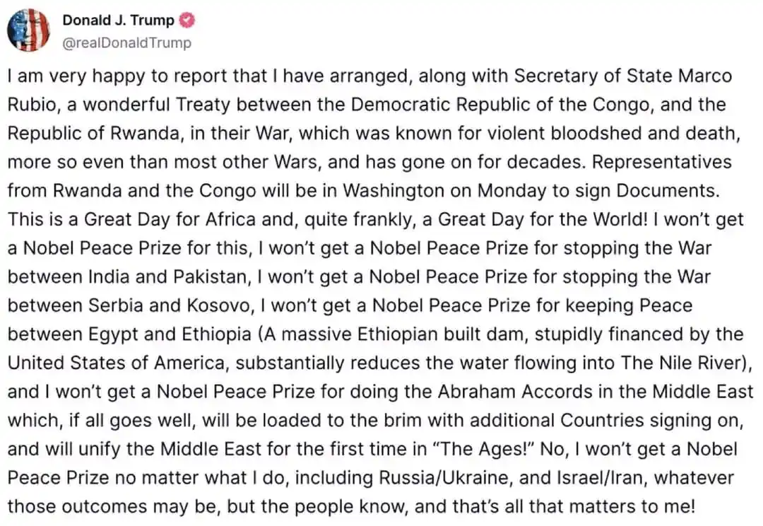 Image from LIFE INFO: 🚨ACCORD Rwanda / RDC Trump s’exprime   « Je suis très heureux d'annon...