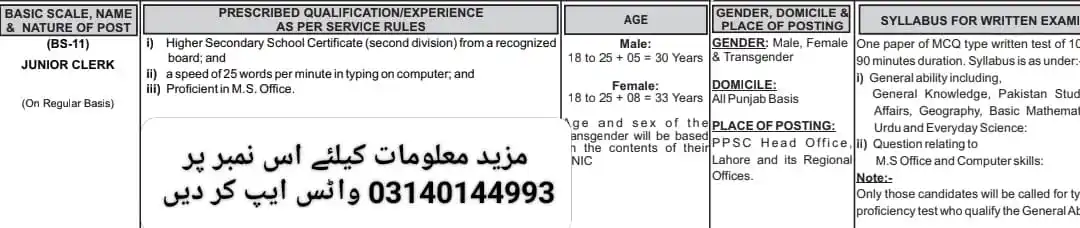 Image from PPSC FPSC CSS NTS AJKPSC KPPSC BPSC PMS SPSC ASF One Paper Exams SST EST TGT FGEI Test Jobs GK Mcqs: *Adv # 23 PPSC New seats announced today* 👉 *Junior clerk =10 seats...
