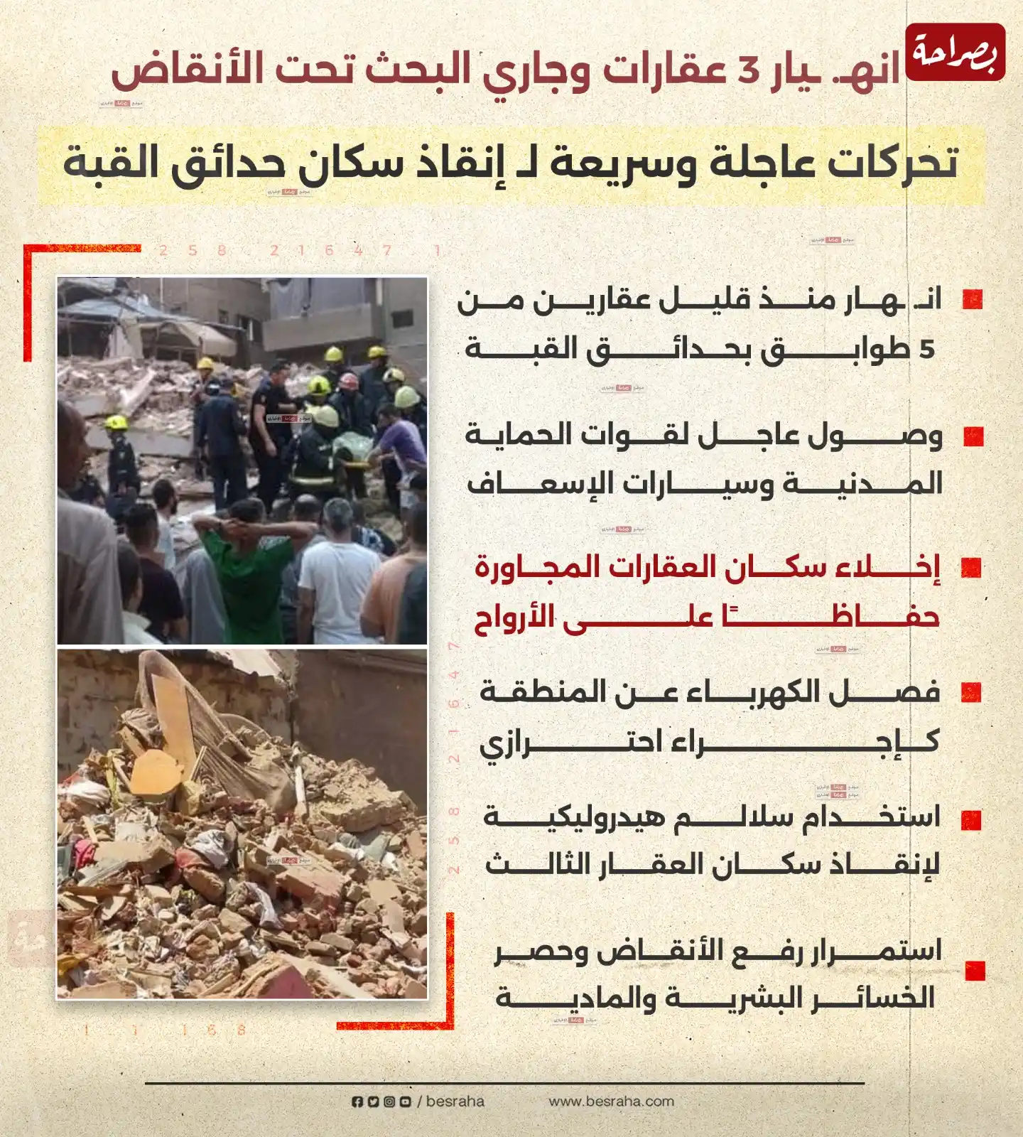 Image from موقع بصراحة: ⭕انهـ. ـيار 3 عقارات وجاري البحث تحت الأنقاض  تحركات عاجلة وسريعة لـ إ...