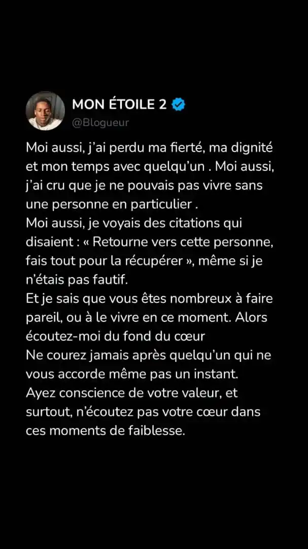 Image from MON ETOILE 2: Arrêtez de courir après ceux qui ne méritent rien de vous. Ils finiron...