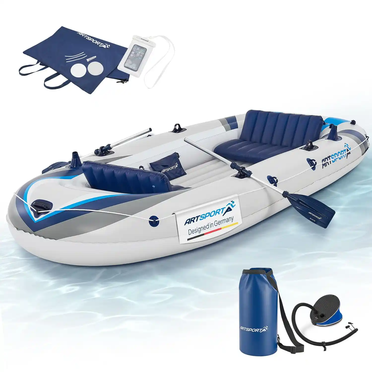 Image from Nel mondo delle offerte: 👀 ArtSport Gommone 322 cm per 4 Persone - Canotto Gonfiabile con 2 pa...