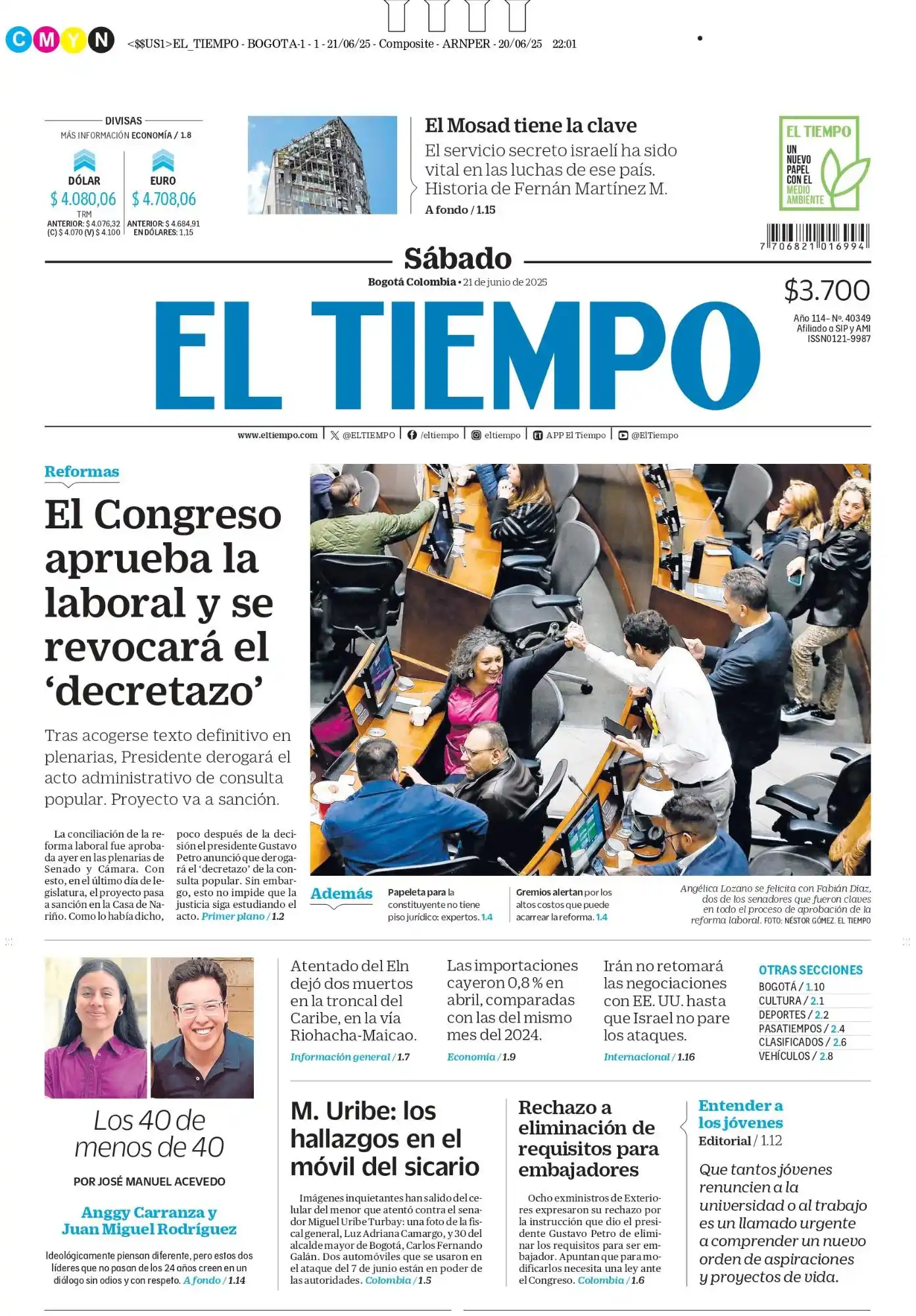 Image from Tendencias EL TIEMPO 👽😱❤💔💣: ☕️ ¡Buenos días! 📰 Esta es la portada de EL TIEMPO para este sábado⬇️...