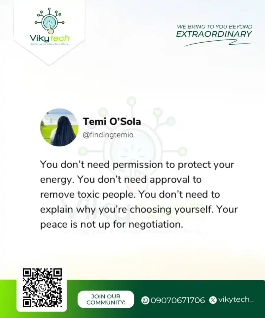 Image from VIKYTECH MEDIA: Cherish your Peace ✌🏽 Don't accept any vibe-killer...
