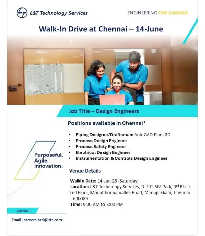 Image from Chennai Jobs & Careers: 🚀 Exciting Opportunity at L&T Technology Services! 📍 Walk-In Drive ...