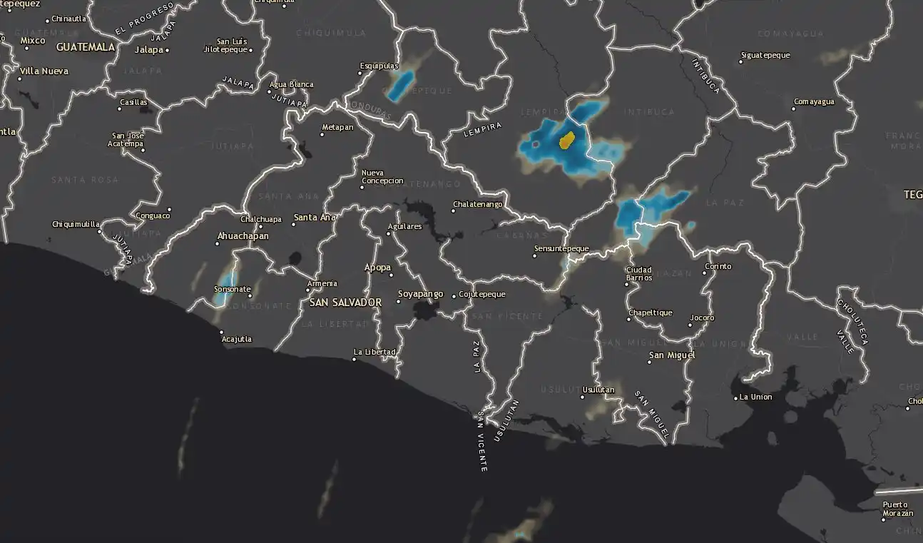 Image from Ministerio de Medio Ambiente El Salvador: Imagen de radar muestra la persistencia de lluvias sobre Ahuachapán, S...