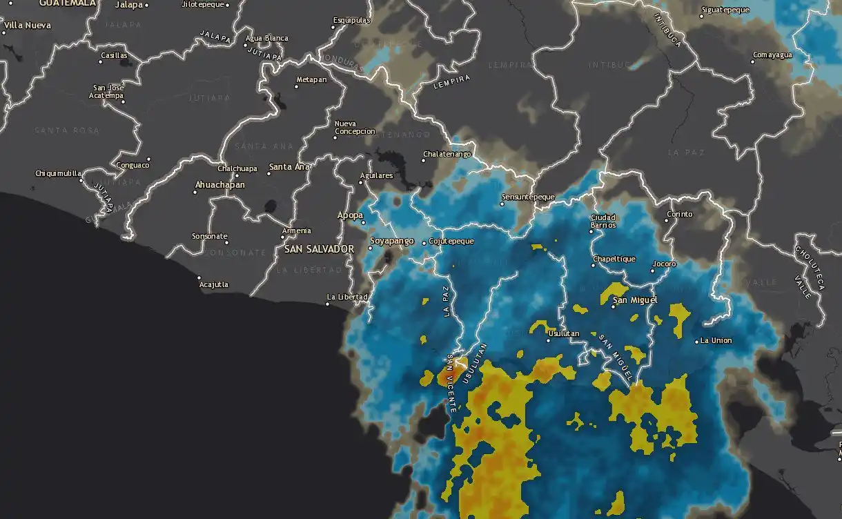 Image from Ministerio de Medio Ambiente El Salvador: Imagen de radar muestra que continúan las lluvias intermitentes sobre ...