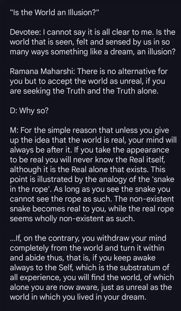 Image from Freedom 🕊️: "Is The World An Illusion?" Ramana Maharshi answers....