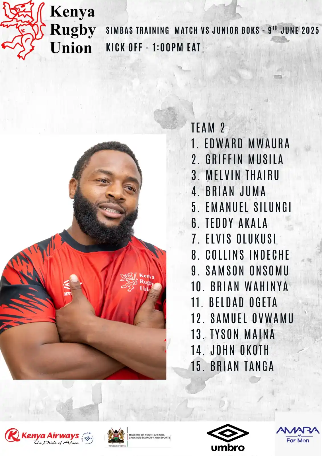 Image from XIX SPORTS: Kenya Simbas Squads that will suit up versus the Junior boks this afte...