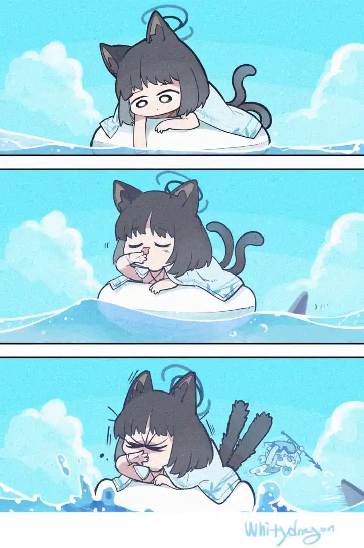 Image from Blue Archive Reborn Animation Indonesia: Kucing ketika berenang di laut...