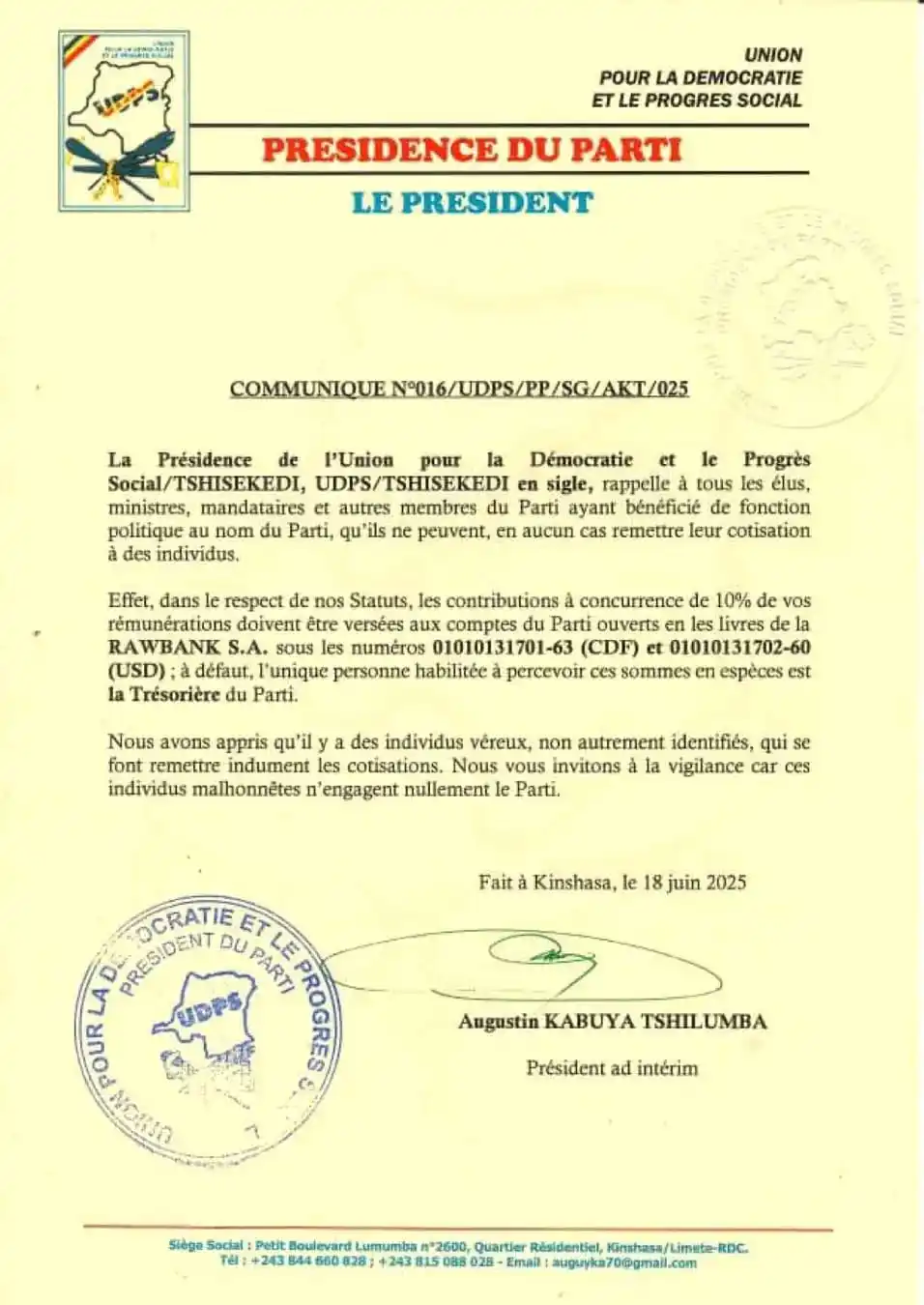 Image from LIFE INFO: 🚨La Présidence de l'Union pour la Démocratie et le Progrès Social/TSH...