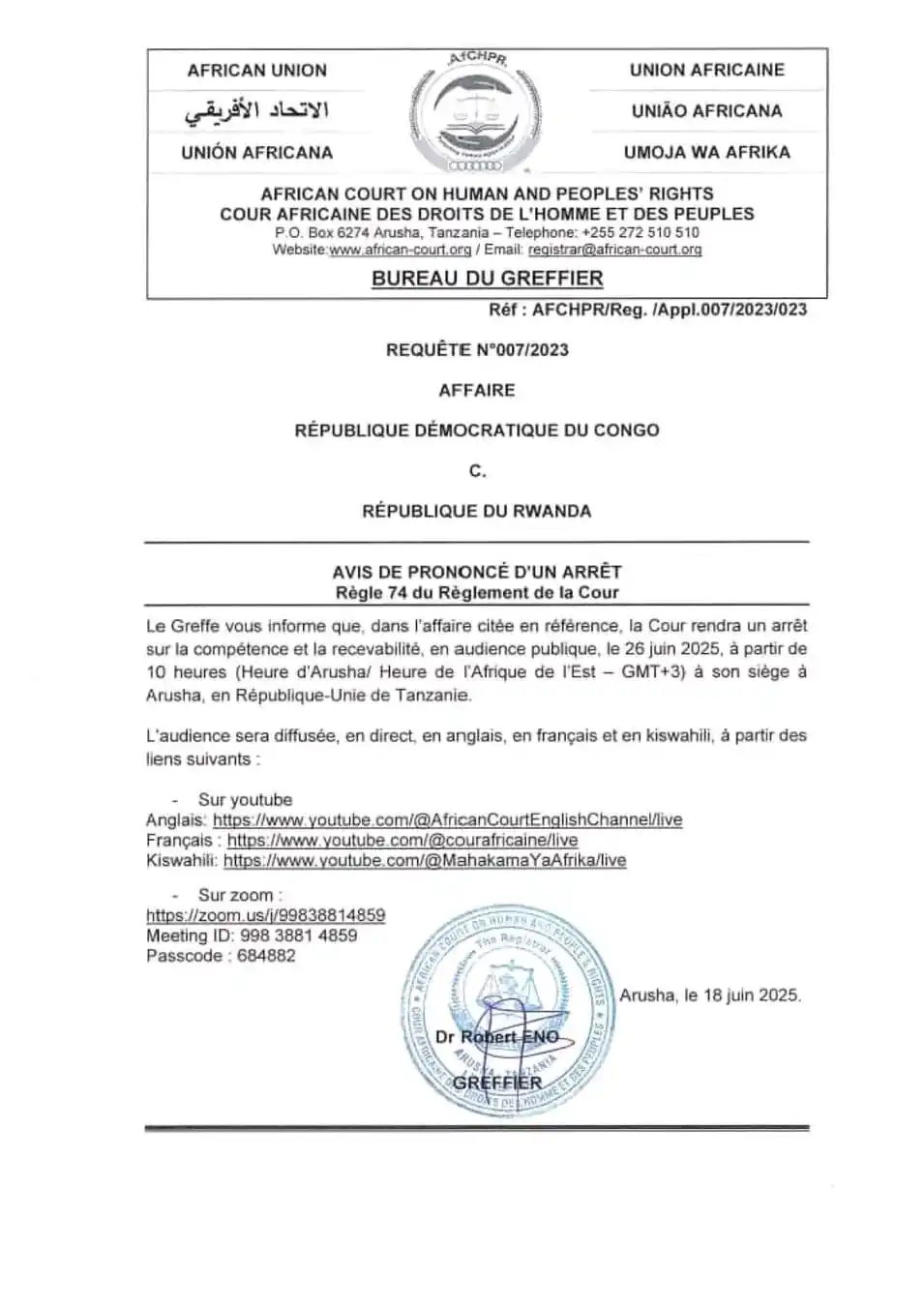 Image from LIFE INFO: 🚨Le prononcé de l'affaire opposant la République démocratique du Cong...