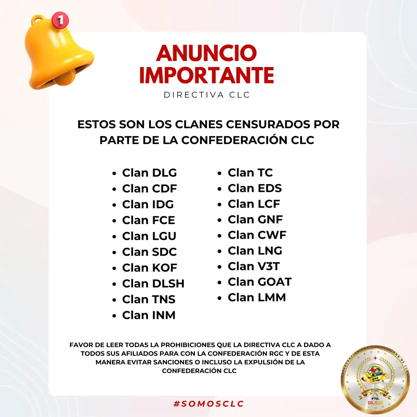 Image from ๐พ๐๐๐๐๐ฟ๐๐๐ผ๐พ๐๐๐ ๐จ ๐ฑ ๐จ: LES PEDIMOS DE FAVOR A LOS CLANES DE CLC QUE ESTAN PARTICIPANDO EN EL ...