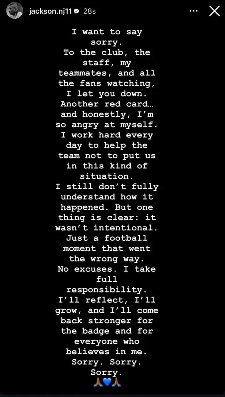 Image from 🇸🇳BESTWORLD 🇸🇳: Nicolas Jackson présente ses excuses sur Instagram : "Je veux dire dé...