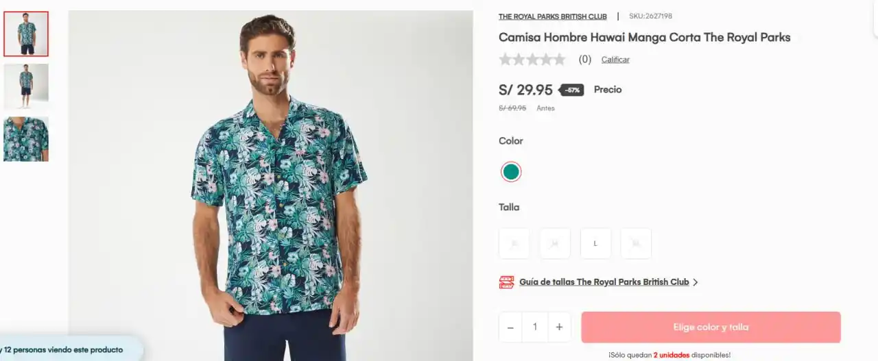 Image from Club del Cupón: 🔥 Oferta
 
 ✔️Camisa Hombre Hawai Manga Corta The Royal Parks  📍 tal...