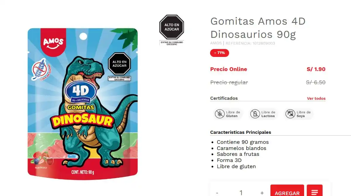 Image from Club del Cupón: 🔥 Oferta
 
 ✔️Gomitas Amos 4D Dinosaurios 90g  ⛓️‍ https://www.wong.p...