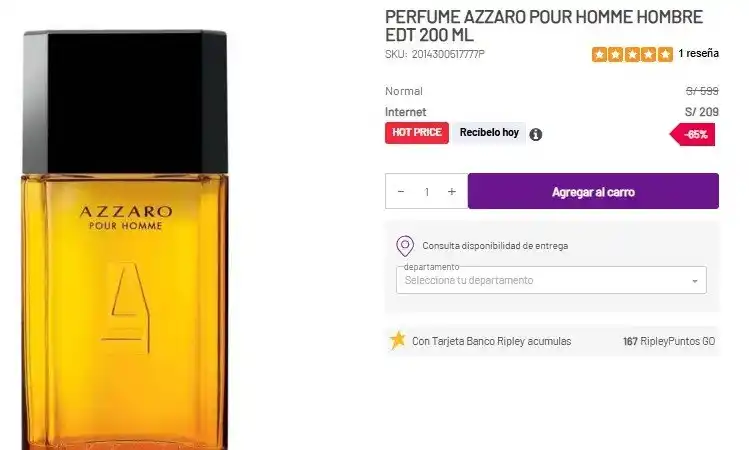 Image from Club del Cupón: 🔥 Oferta
 
 ✅ Perfume Azzaro 200ml  🔗https://simple.ripley.com.pe/pe...