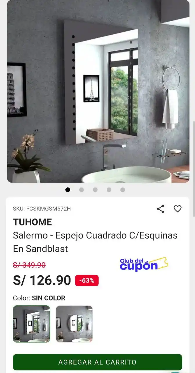 Image from Club del Cupón: 🔥 Oferta
 
 ✔️Salermo - Espejo Cuadrado C/Esquinas En Sandblast  ⛓‍💥...