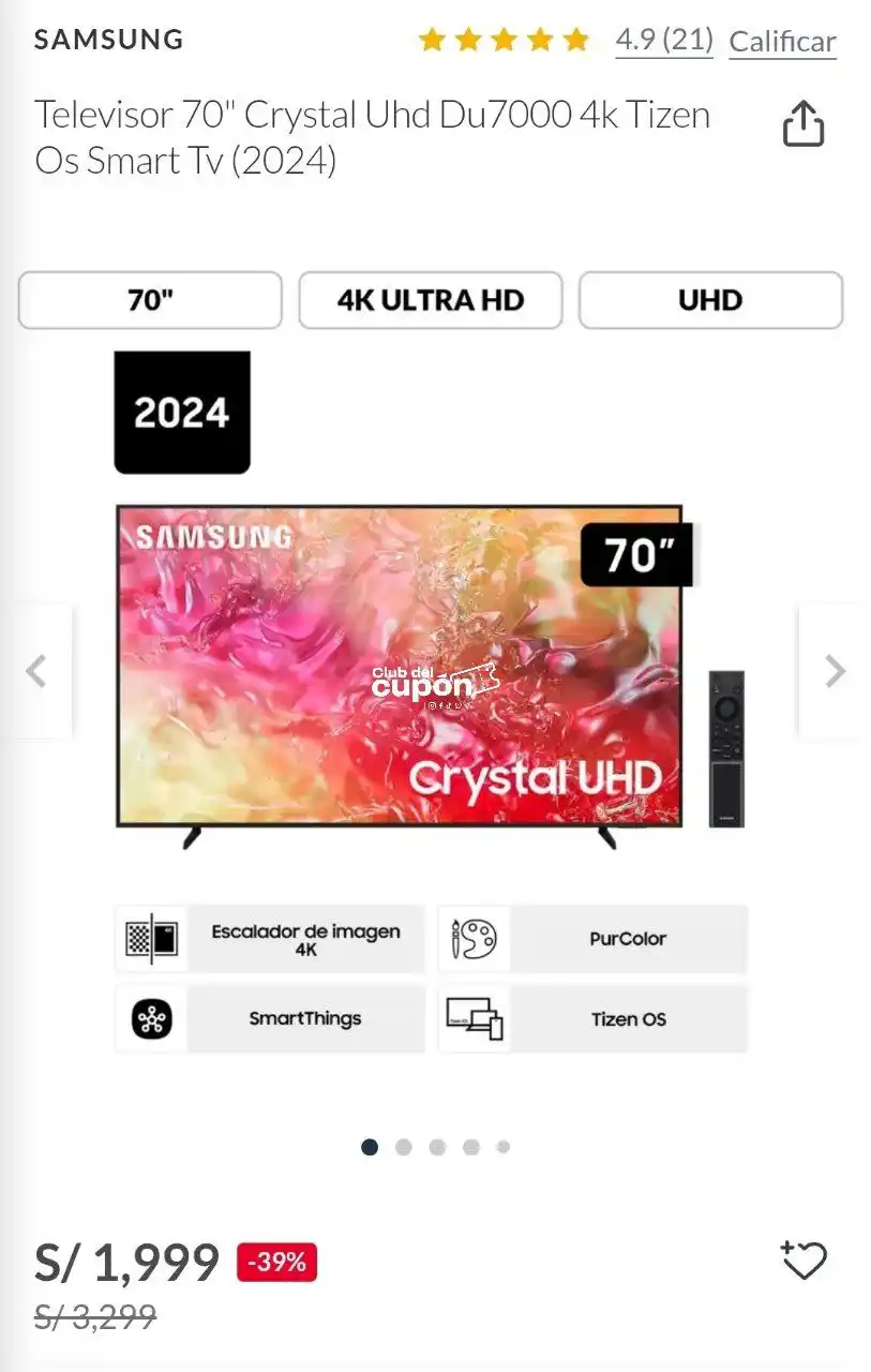 Image from Club del Cupón: 🔥 Oferta
✅ Televisor 70" Crystal Uhd Du7000 4k Tizen Os Smart Tv (...
