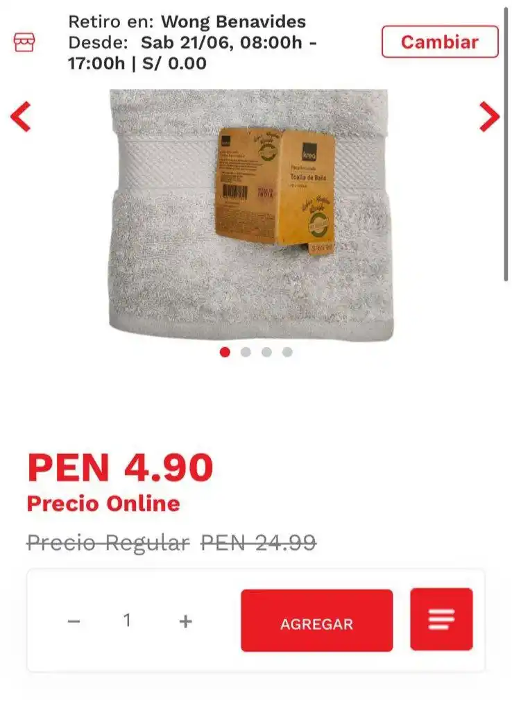 Image from Club del Cupón: 🔥 Oferta
 
 ✅ Toalla de mano krea  🔗 https://www.wong.pe/toalla-de-m...