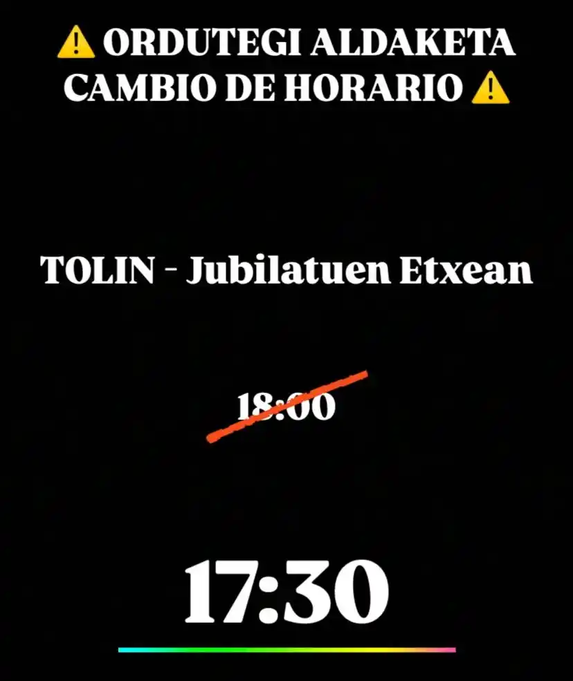 Image from SONDIKAKO UDALA: ⚠️ *ORDUTEGI ALDAKETA* ⚠️  🚨 *CAMBIO DE HORARIO* ⚠️   Gaur, Jubilatue...