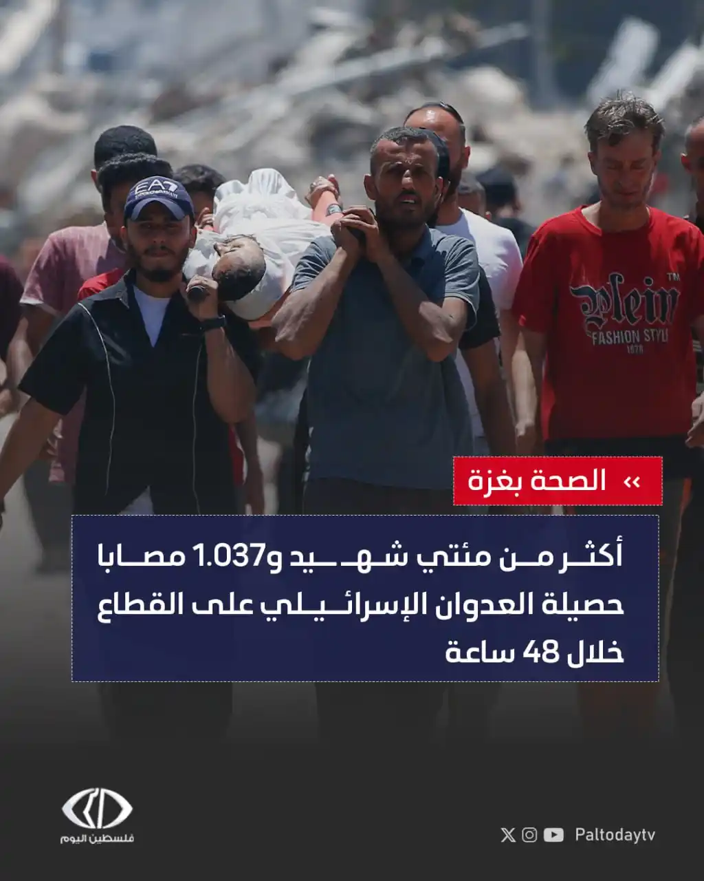 Image from قناة فلسطين اليوم: وزارة الصحة بغزة:  * ارتفاع حصيلة العدوان الإسرائيلي على القطاع منذ ال...