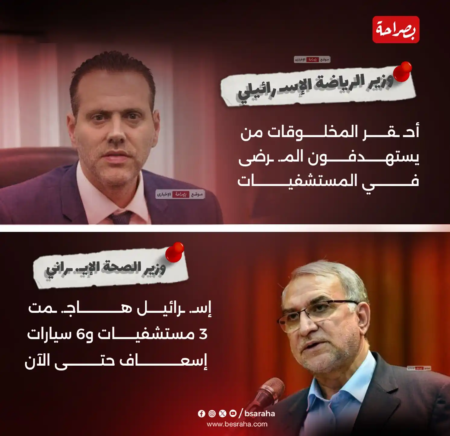 Image from موقع بصراحة: 📌وزير الرياضة الإسـ رائيلي: أحـ ـقر المخلوقات من يستهدفون المـ. ـرضى...