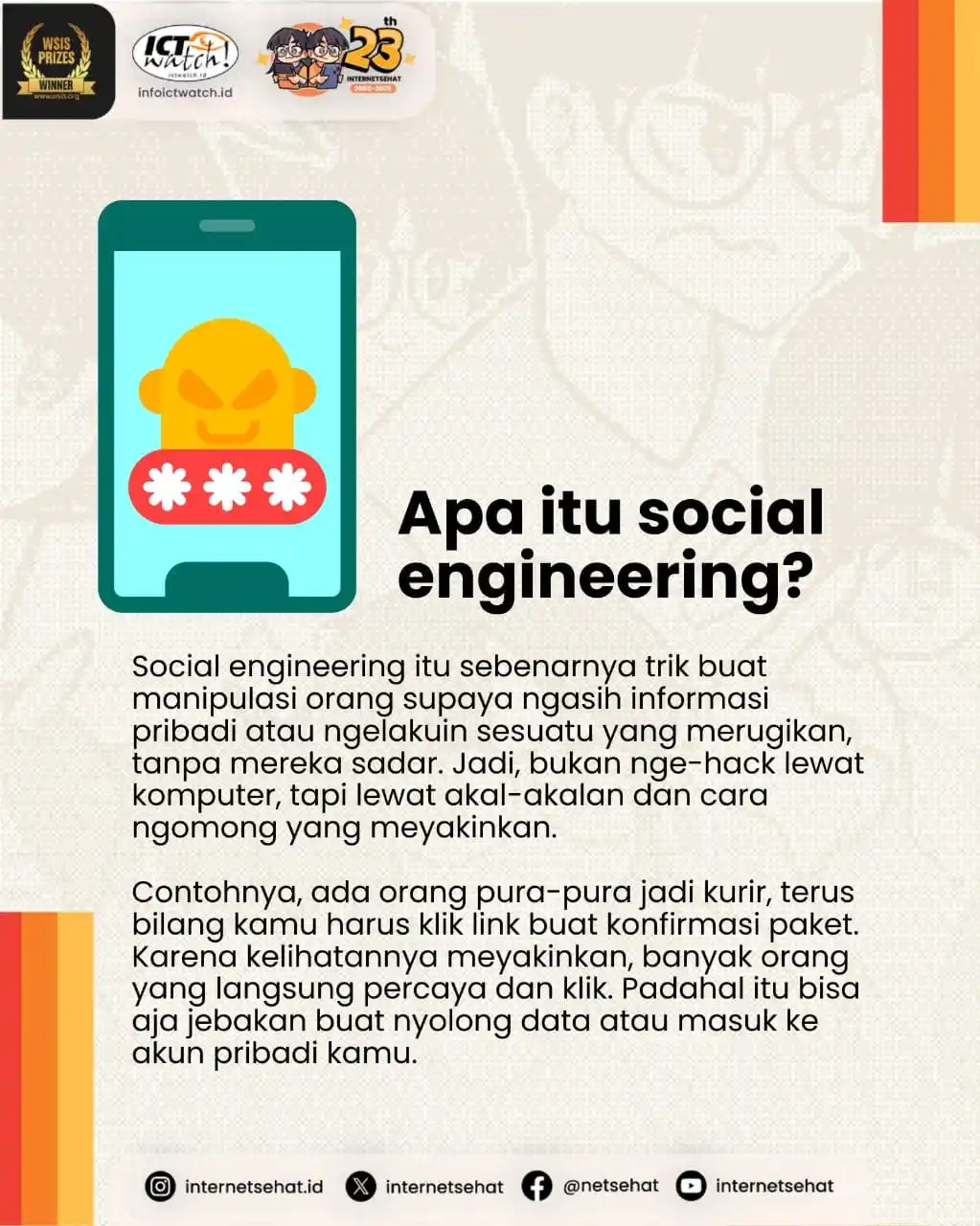 Image from Internet Sehat (ictwatch.id): Pernah dengar istilah social engineering? Ini salah satu cara atau tri...