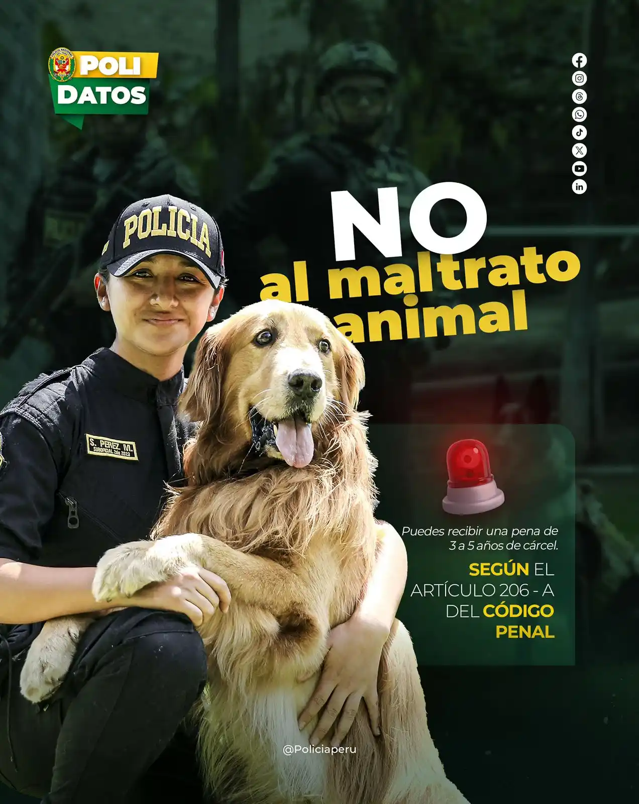 Image from Policía Nacional del Perú: ¡Protejamos a quienes no pueden defenderse! 🐾 La Policía Nacional del...