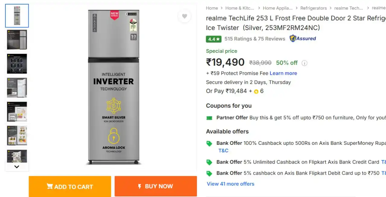 Image from WhyPayFull.in - Viral Shorts: realme TechLife 253 L Frost Free Double Door 2 Star Refrigerator at Rs...