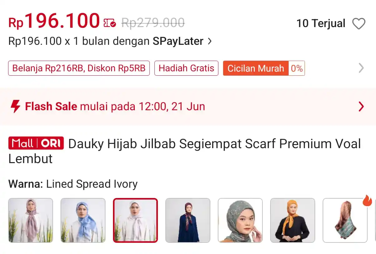Image from KODE VOUCHER SHOPEE: *💰Rp 10.000 || 12:00 WIB ⏰*   Dauky Hijab Jilbab Segiempat Scarf Prem...