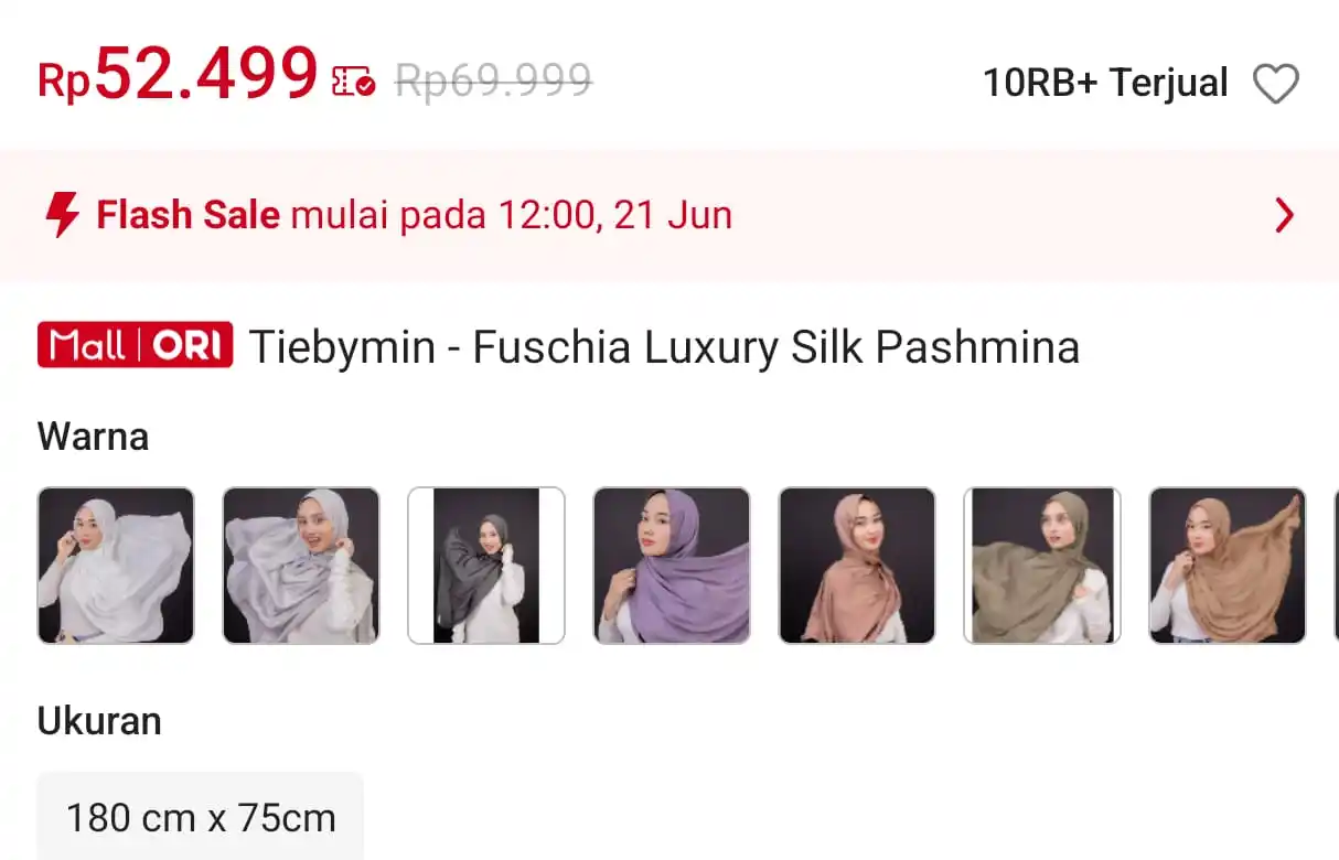 Image from KODE VOUCHER SHOPEE: *💰Rp 10.000 || 12:00 WIB ⏰*   Tiebymin - Fuschia Luxury Silk Pashmina...