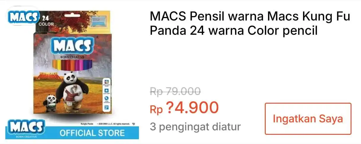 Image from KODE VOUCHER SHOPEE: *💰Rp 14.900 || 18:00 WIB ⏰*   MACS Pensil warna Macs Kung Fu Panda 24...