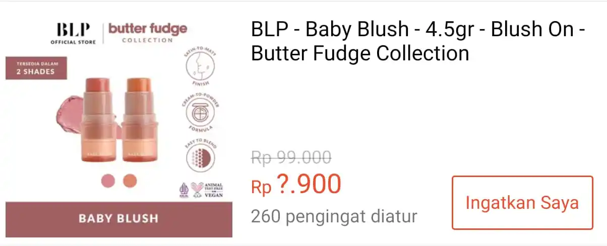 Image from KODE VOUCHER SHOPEE: *💰Rp 9.900 || 12:00 WIB ⏰*   BLP - Baby Blush - 4.5gr - Blush On - Bu...