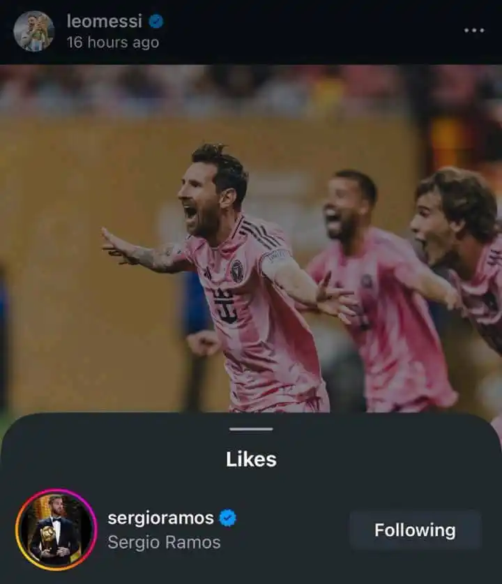 Image from PREMIER LEAGUE LIVE MATCHES & NEWS⚽: 📲🚨 Sergio Ramos liked Messi’s Instagram post.  > Danny🏴‍☠️...
