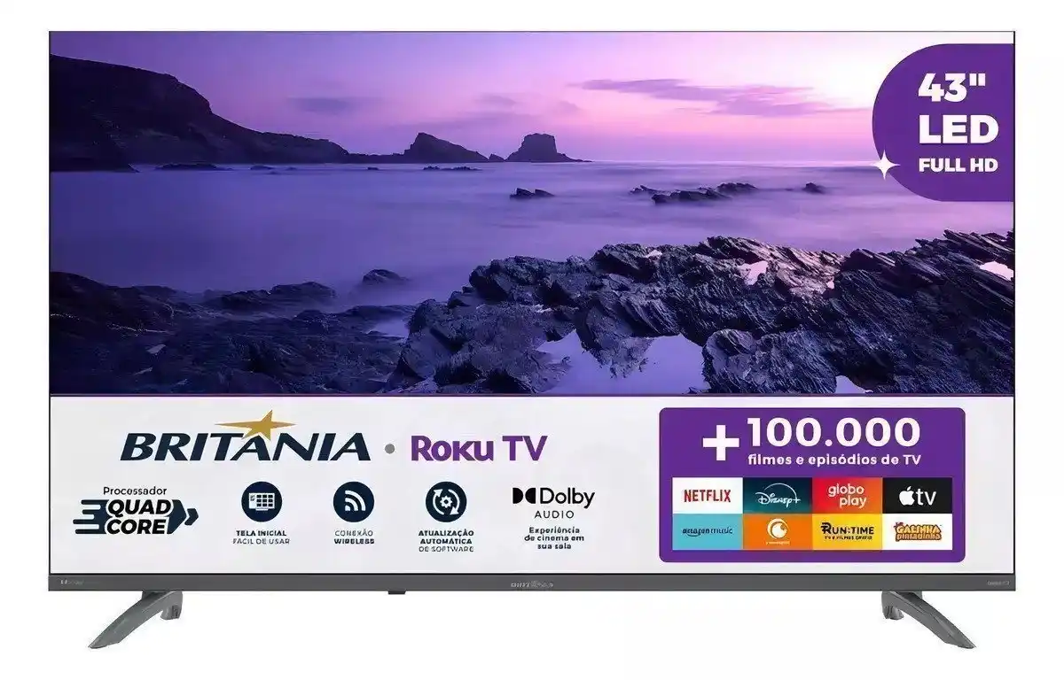 Image from ECONOMIZANDO COM JP: Smart Tv 43'' Britânia Btv43va4regb Roku Tv Led Dolby Audio  POR: 1.04...