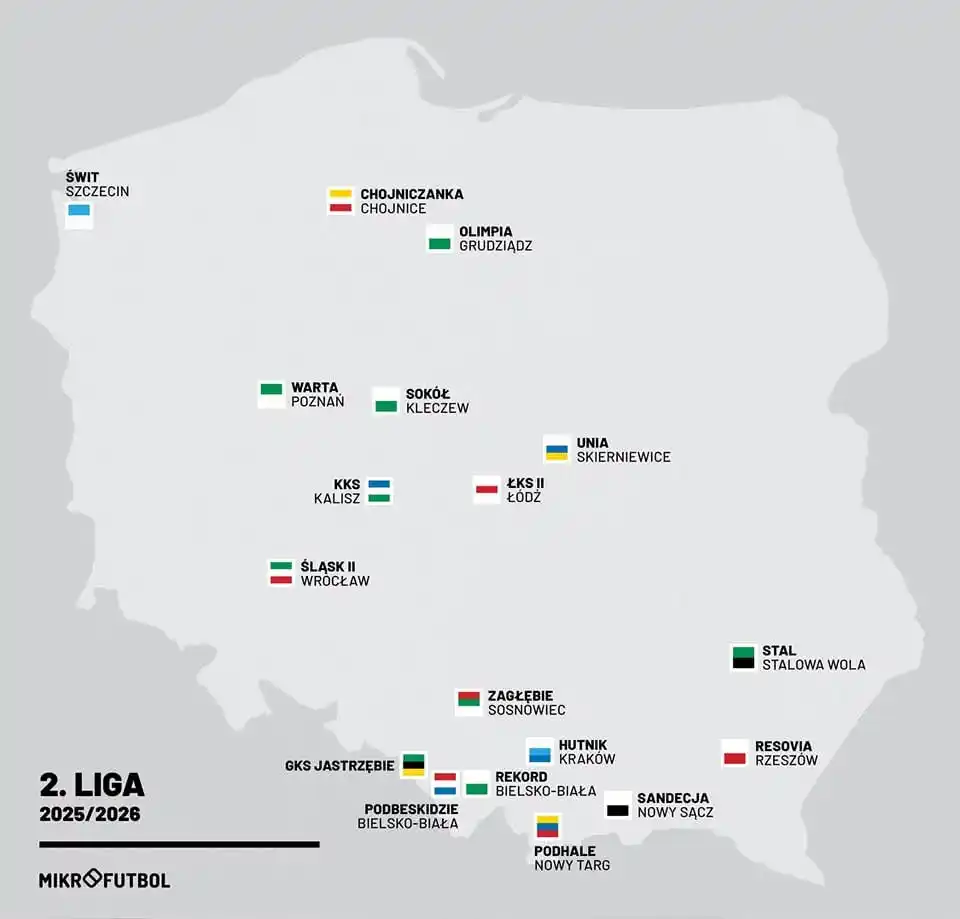 Image from Resovia Rzeszów: Tak wygląda mapa Betclic 2 Liga na sezon 2025/26. Odwiedzimy nieznane ...
