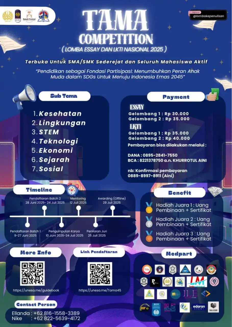 Image from Info Lomba: ✨[TAMA COMPETITION 2025] ✨ 💥 LOMBA ESSAY & LKTI NASIONAL 💥  📢 Terbu...