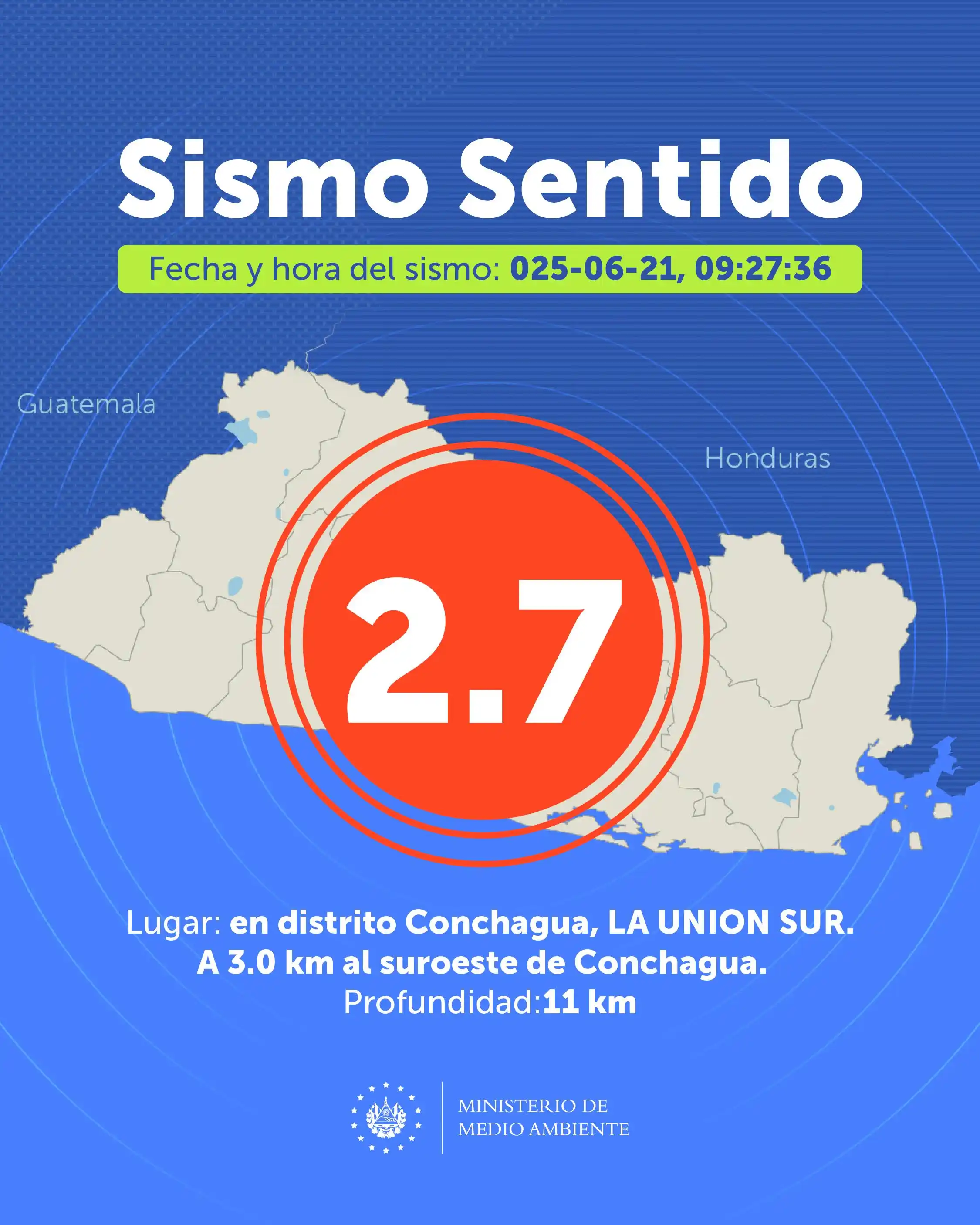 Image from Ministerio de Medio Ambiente El Salvador: 🤳🏼 Te compartimos los datos revisados del *último sismo en distrito ...
