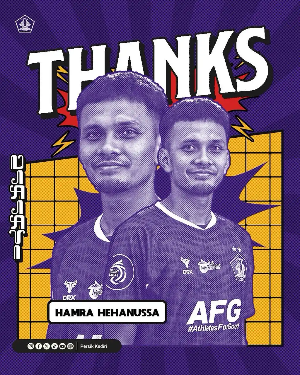 Image from Persik Kediri: Thank you for standing strong in our backline, Hamra Hehanussa.  𝑶𝒏�...