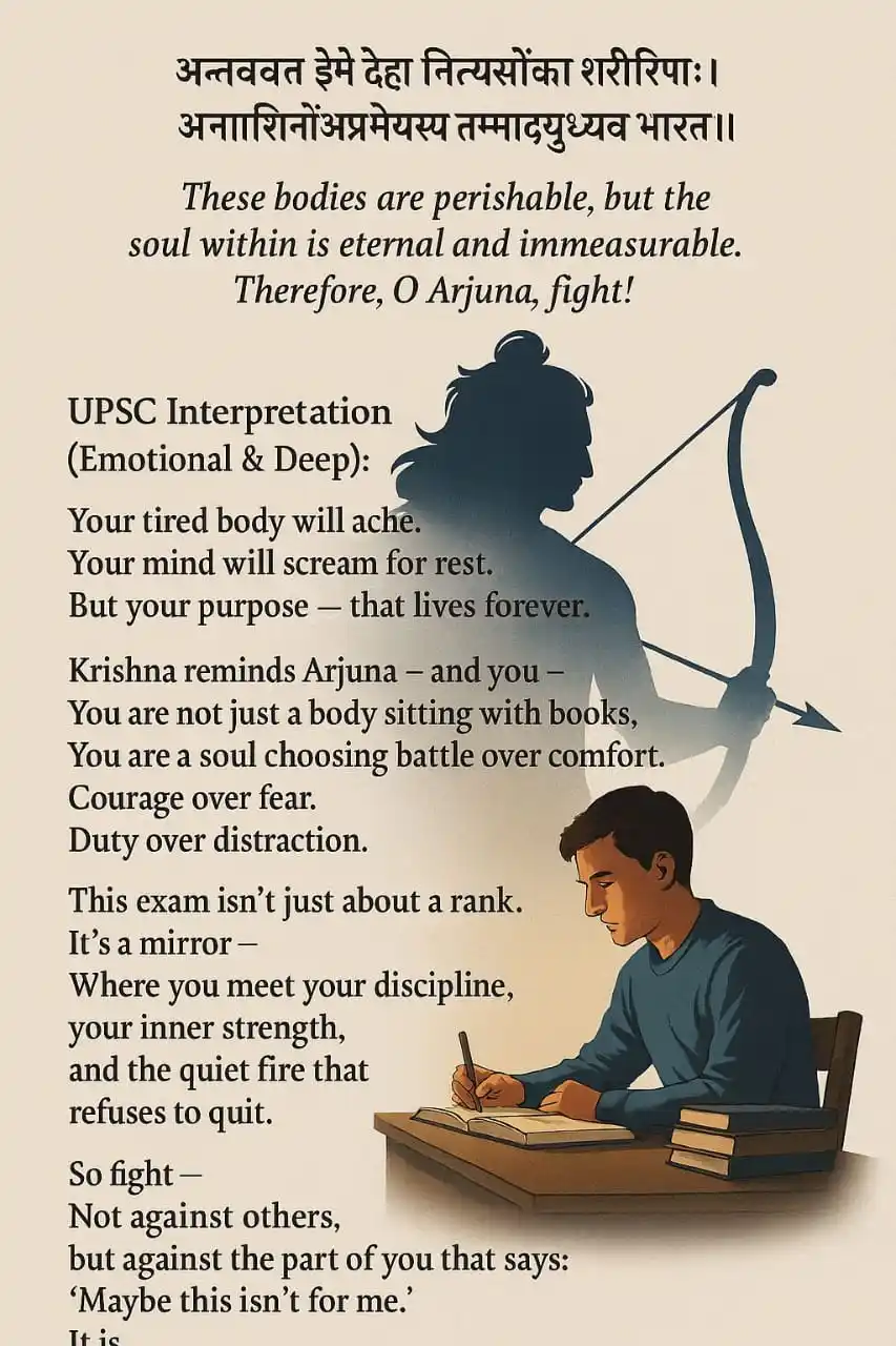 Image from UPSC™ ANMOL VACHAN QUOTES MPPSC UPPSC BPSC RAS Motivation CSAT UPSC UPSC Upsc UPSC UPSC UPSC UPSC™™™: "These bodies are perishable, but the soul within is eternal and immea...