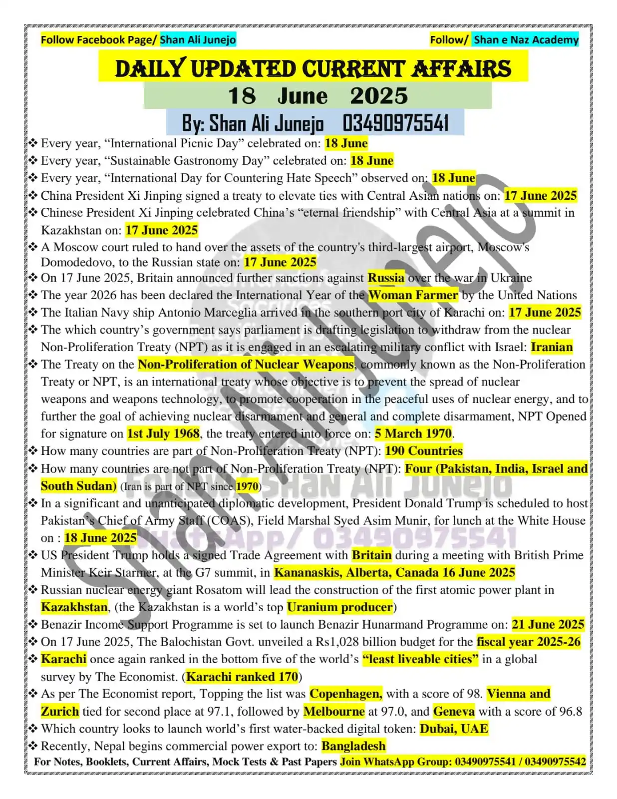 Image from Shan Ali Junejo: Today's Top Current Affairs National and International by Shan Ali Jun...