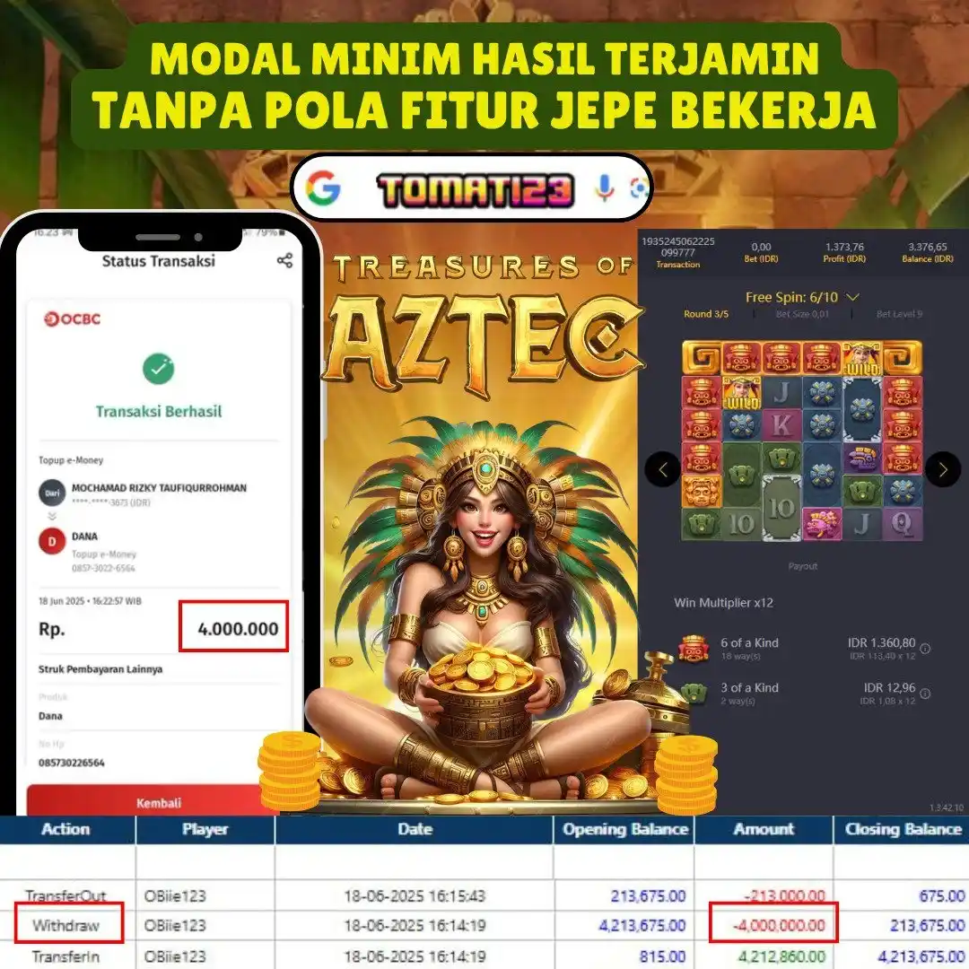 Image from Cuan bareng di sini: 🔥TREASURE OF AZTEC LAGI ONFIRE KASIH JACKPOT🔥  Selamat kepada : 🎮 U...