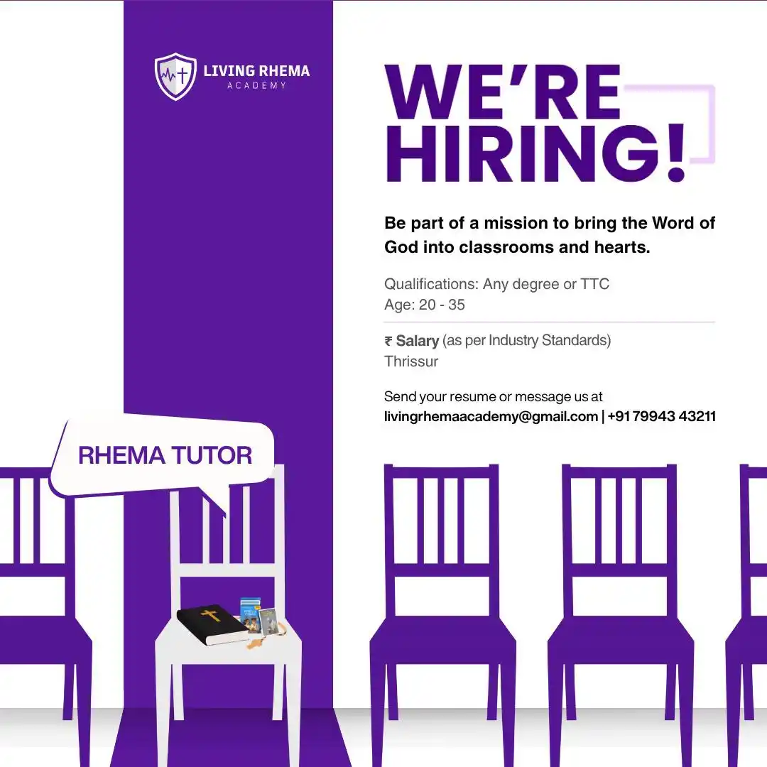 Image from Malayalam |  DAILY RHEMA LEARNING PROJECT: *Tutors Required*  We are excited to accompany people, who can be stew...