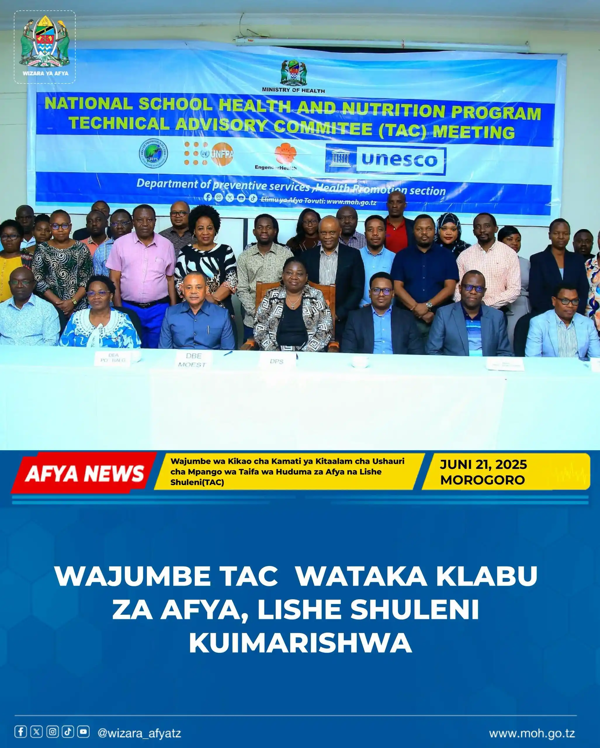 Image from Wizara ya Afya Tanzania: WAJUMBE TAC  WATAKA KLABU ZA AFYA, LISHE SHULENI KUIMARISHWA  Na WAF, ...