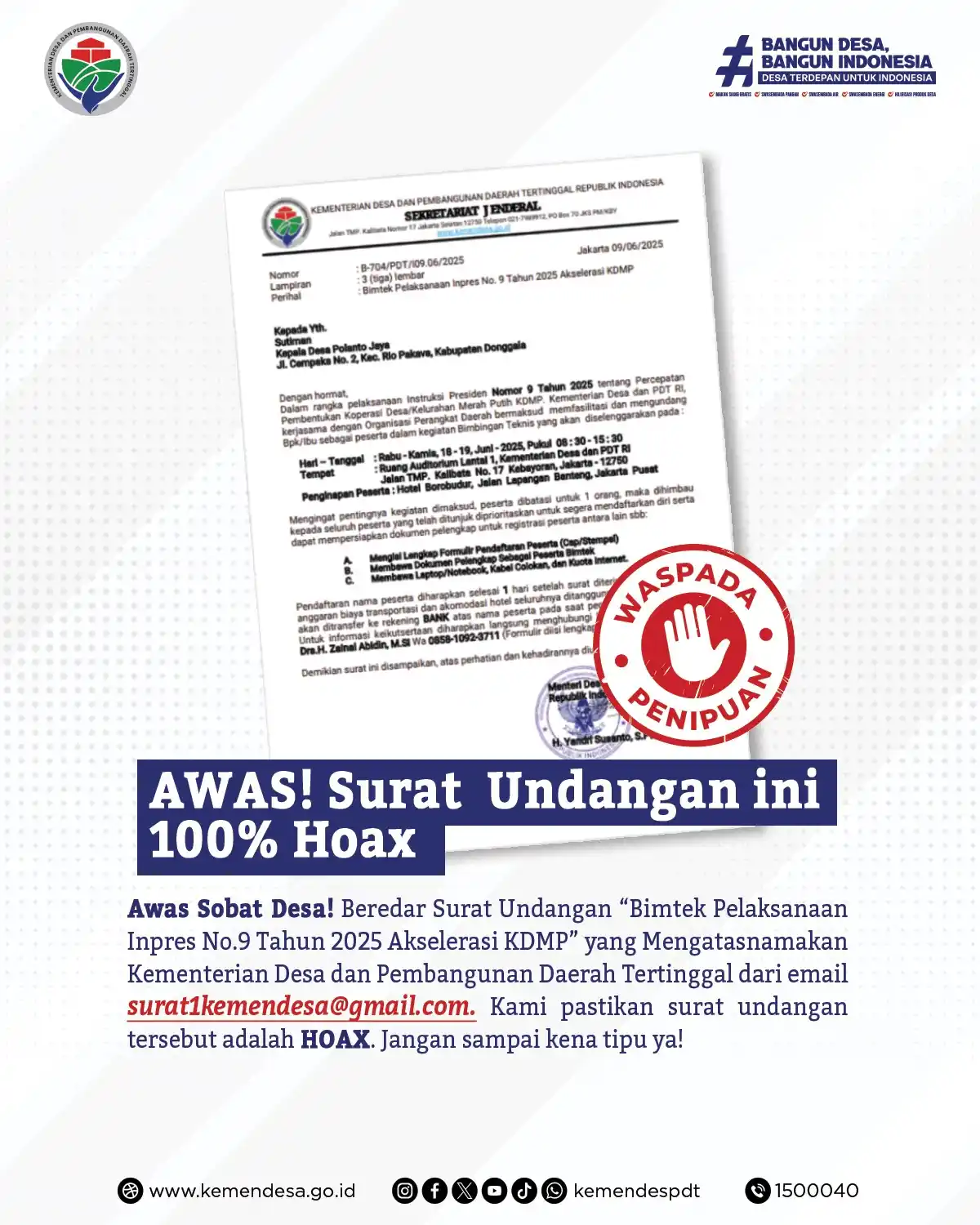 Image from KEMENDES PDT: 🚨 WASPADA PENIPUAN! 🚨 <a class="text-blue-500 hover:underline curso...