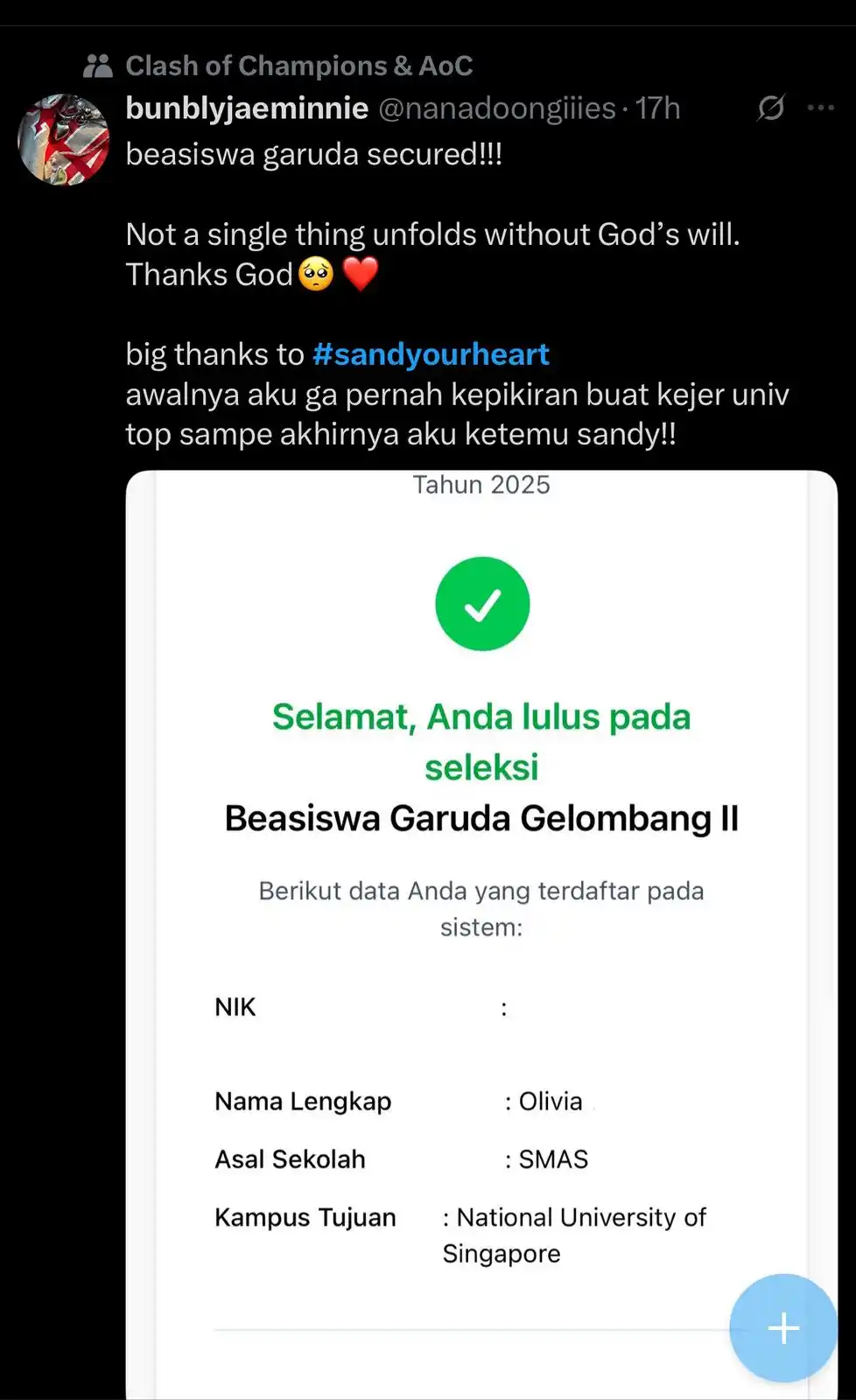 Image from SANDYOURS BUBBLE: wow! sampai ketemu di NUS agustus nanti🥳🥳...