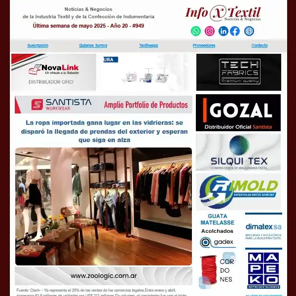 Image from Textilwapp by Info Textil 🇦🇷: 📍 *Ya está disponible Info Textil # 949 – Año 20, 4ª semana de mayo* ...