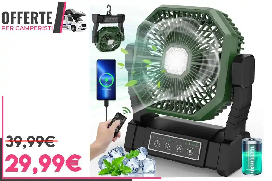 Image from OFFERTE per CAMPERISTI: *BIBURY Ventilatore da Campeggio con Luce LED, 10000mAh Ventilatore da...