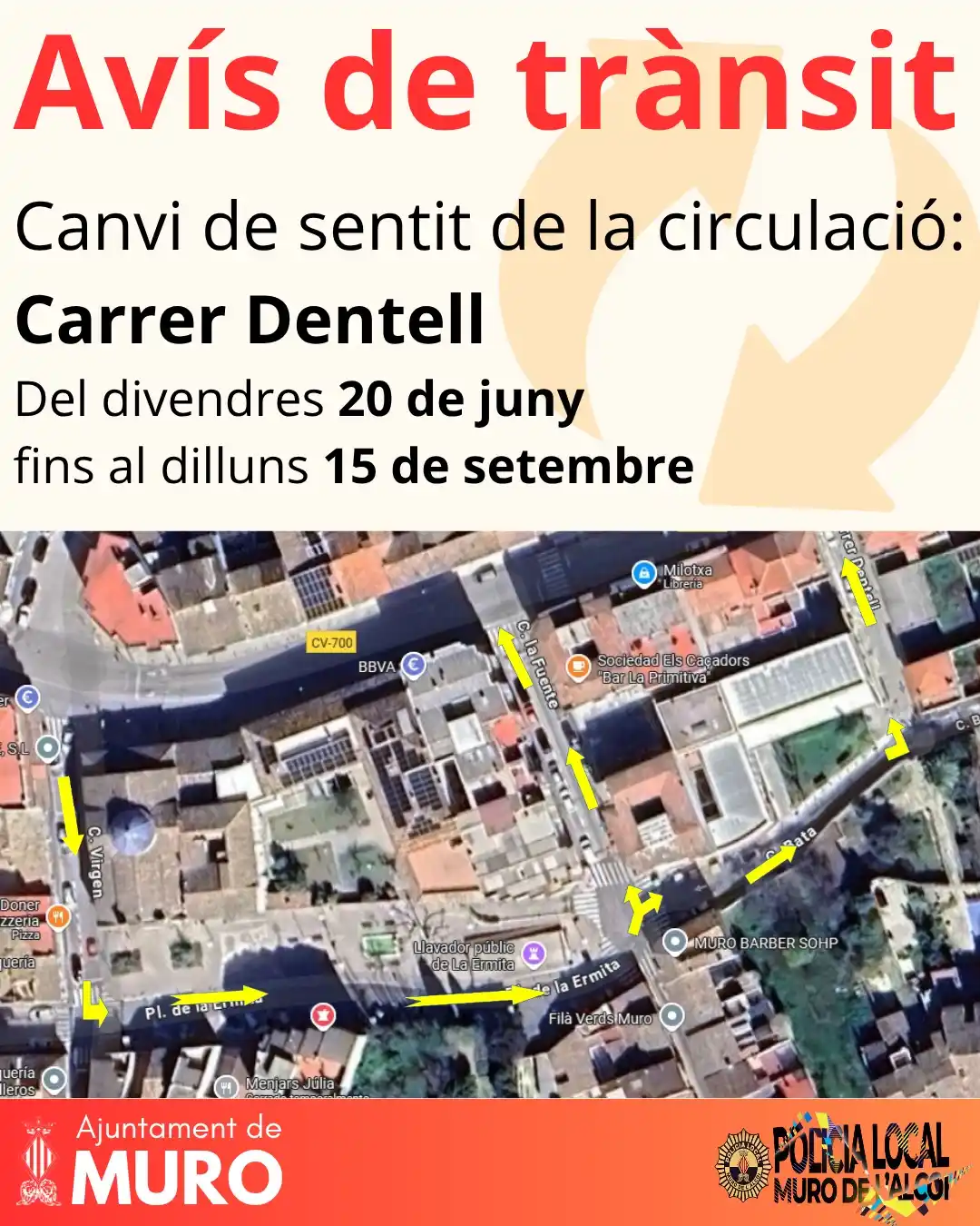 Image from Ajuntament de Muro: 🚧 COMUNICAT DE TRÀNSIT 🚧 CANVI DE SENTIT DE CIRCULACIÓ AL CARRER DE...